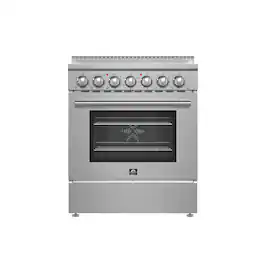 Forno Appliances - Paolo 4.38 cu. ft. Freestanding Electric True Convection Range with Warming Zone - Silver