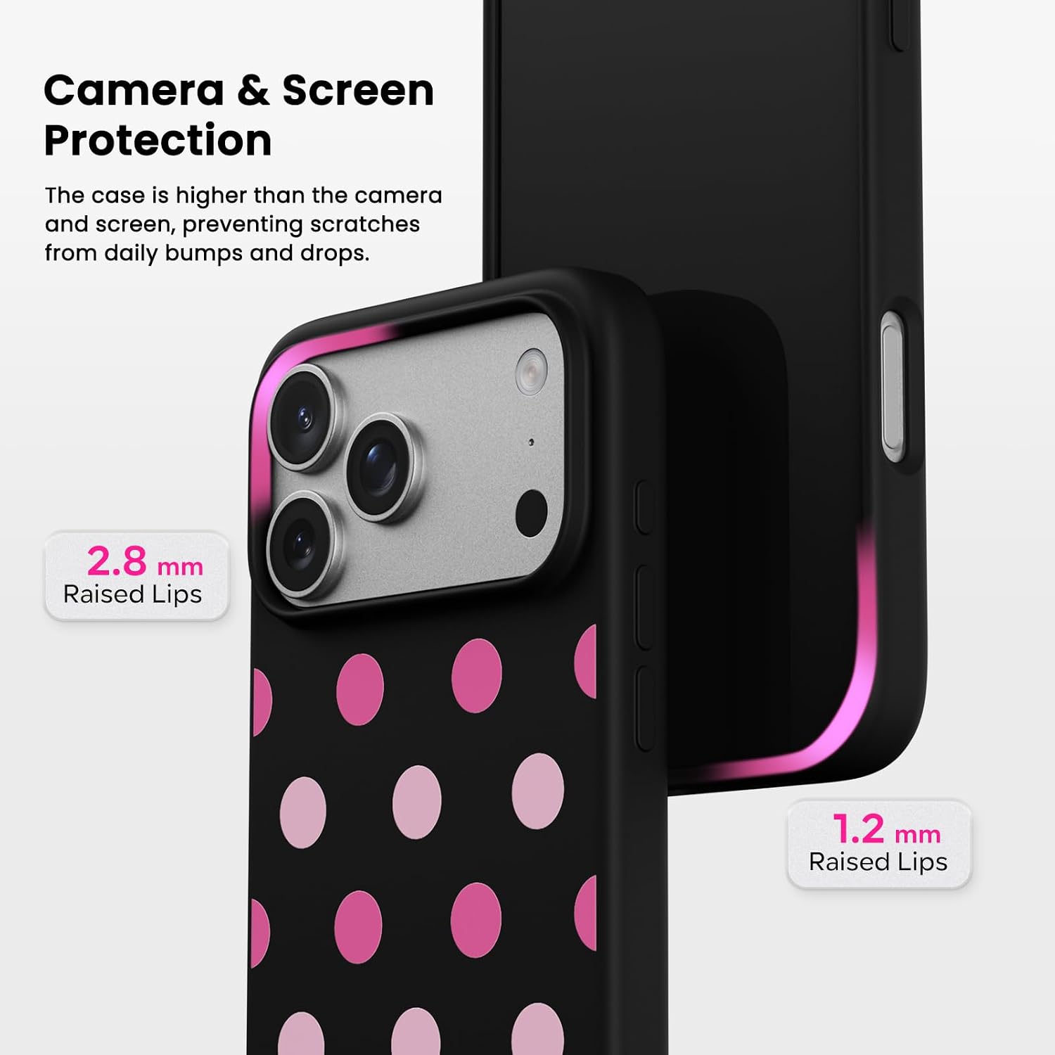 Camera & Screen Protection

The case is higher than the camera and screen, preventing scratches from daily bumps and drops.

2.8 mm Raised Lips

1.2 mm Raised Lips