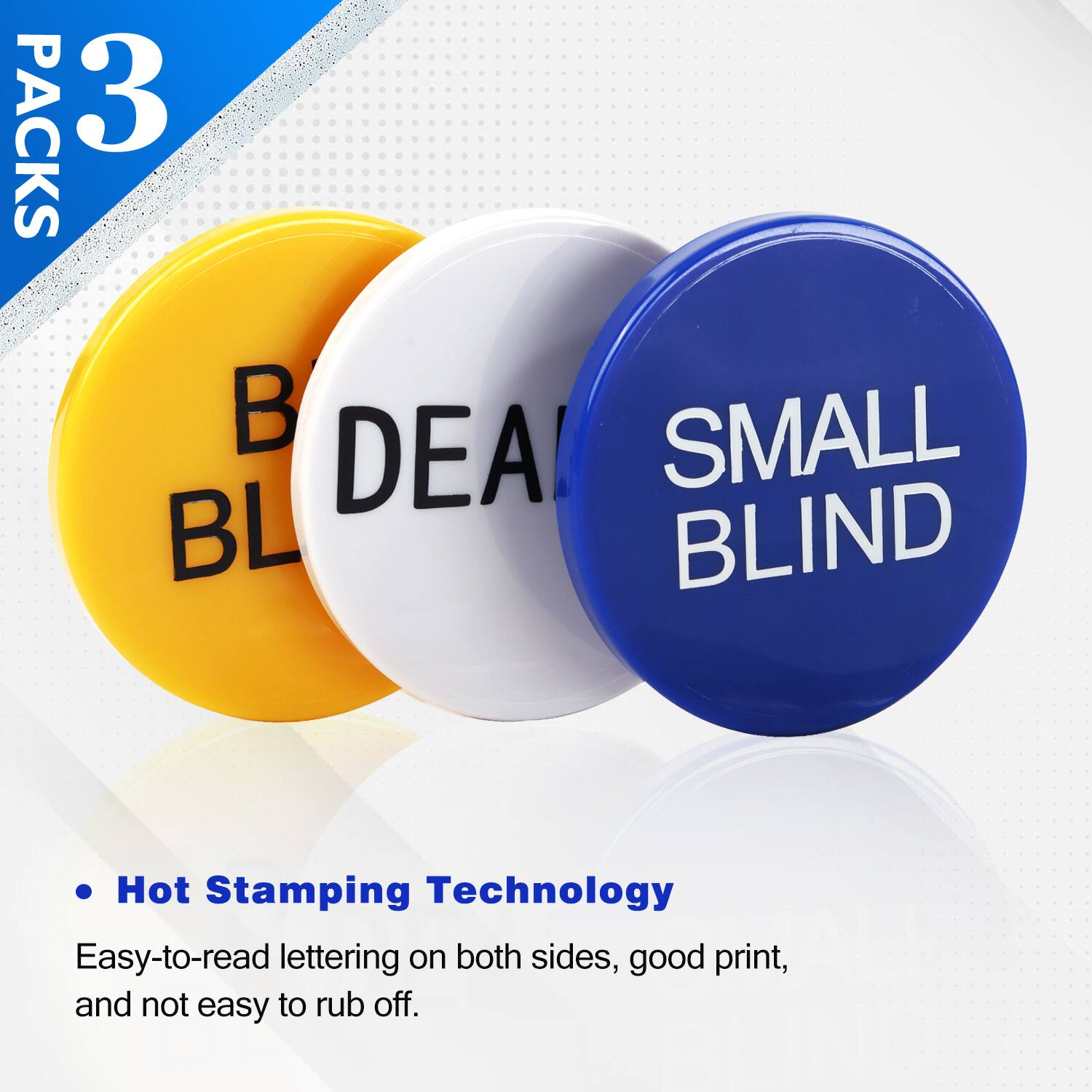 PACKS 3
SMALL BLIND
Hot Stamping Technology
Easy-to-read lettering on both sides, good print, and not easy to rub off.