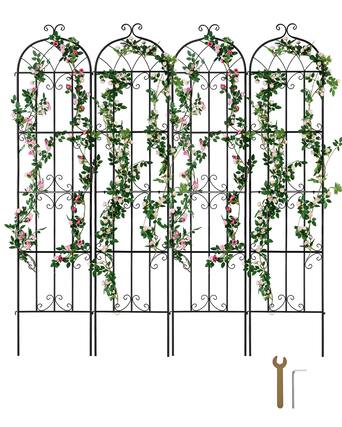 Front. VEVOR - Garden Trellis for Climbing Plants, 87 x 20 in, 4 Packs Rustproof Metal Garden Flower Trellis, Outdoor Climbing Trellis - Black.