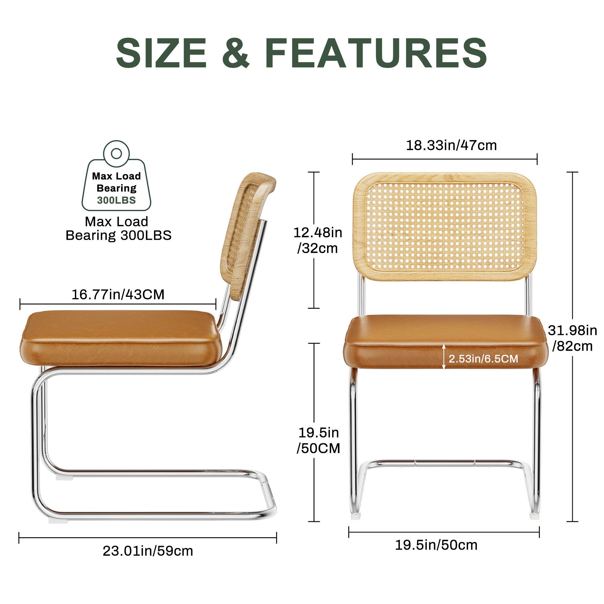 **Size & Features:**

- **Max Load Bearing:** 300LBS
- **Dimensions:**
  - Seat Width: 16.77in / 43cm
  - Seat Depth: 12.48in / 32cm
  - Overall Height: 31.98in / 82cm
  - Back Height: 19.5in / 50cm
  - Seat Height: 19.5in / 50cm
  - Armrest Height: 18.33in / 47cm
  - Armrest Width: 2.53in / 6.5cm
  - Overall Width: 23.01in / 59cm