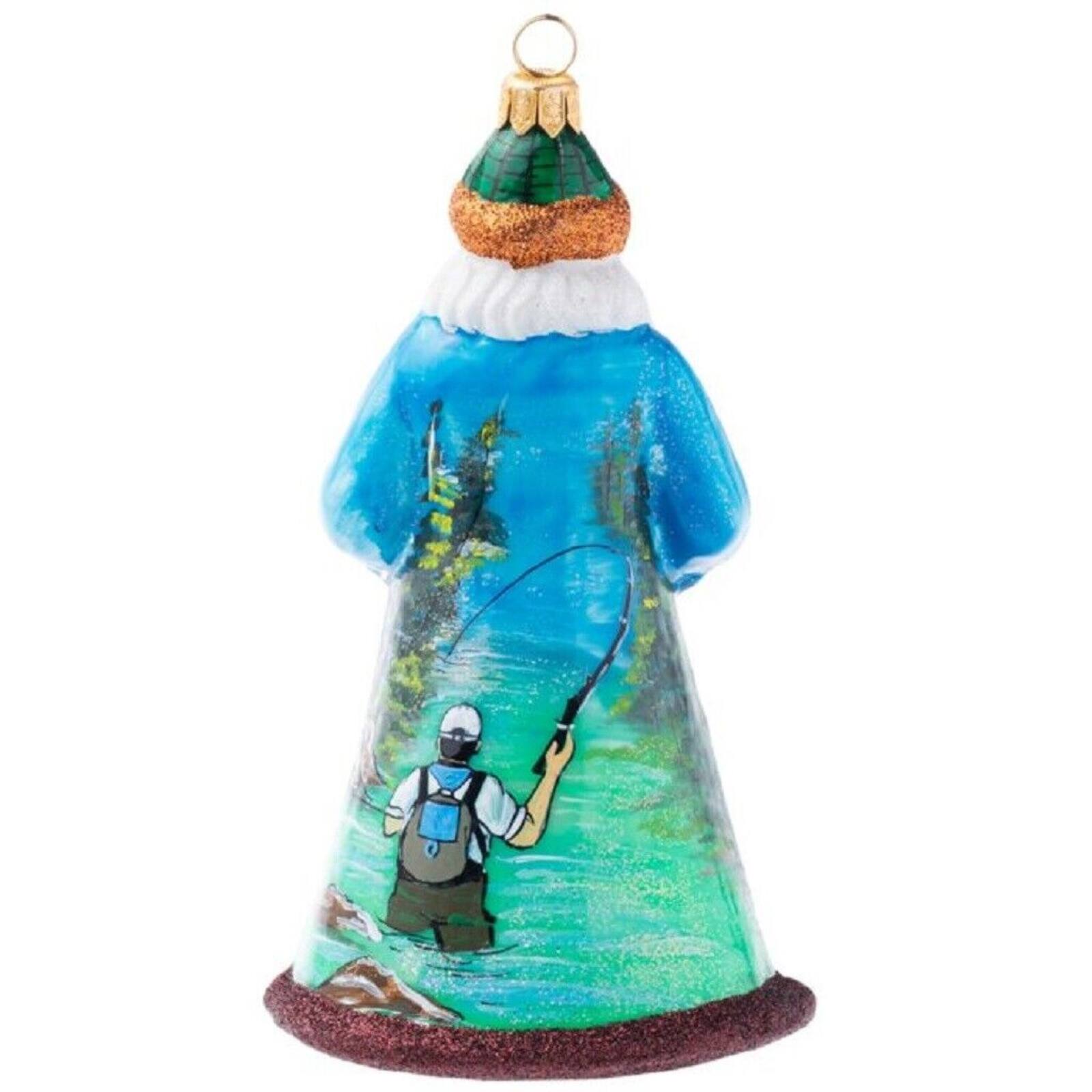 Angle. Joy to the World Collectibles - Joy To The World Glitterazzi Fly Fishing Santa Polish Glass Christmas Ornament - Multicolor.