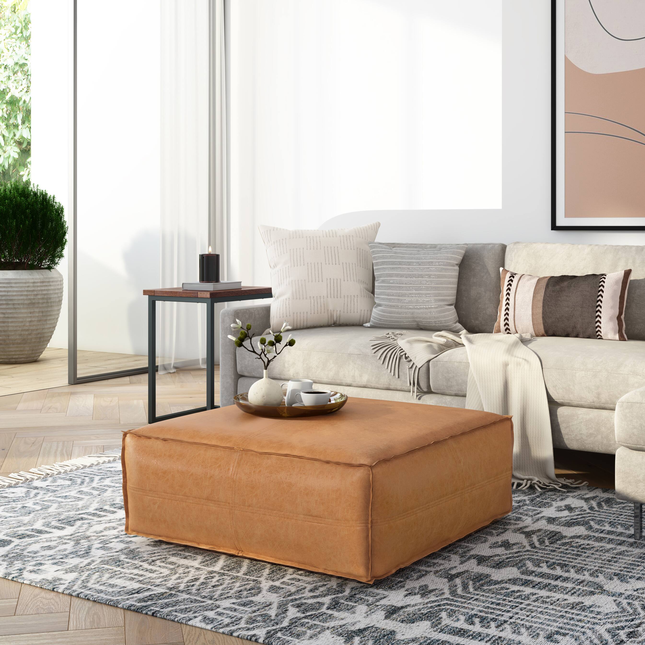 Left. Simpli Home - Brody Extra Large Coffee Table Pouf - Distressed Brown.