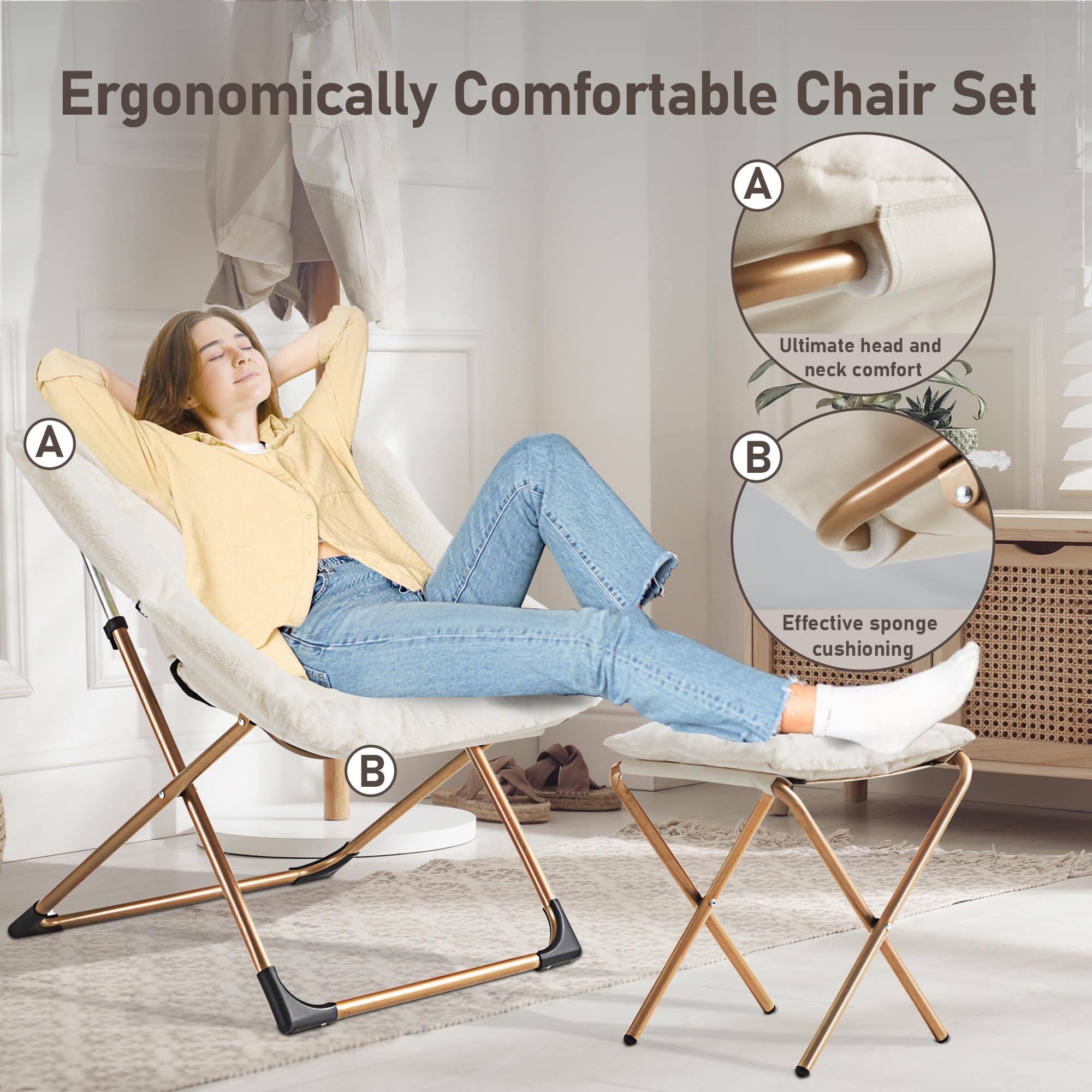 Ergonomically Comfortable Chair Set

A. Ultimate head and neck comfort

B. Effective sponge cushioning