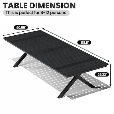 TABLE DIMENSION  
This is perfect for 8-12 persons  
40.55" x 118.11" x 29.33"