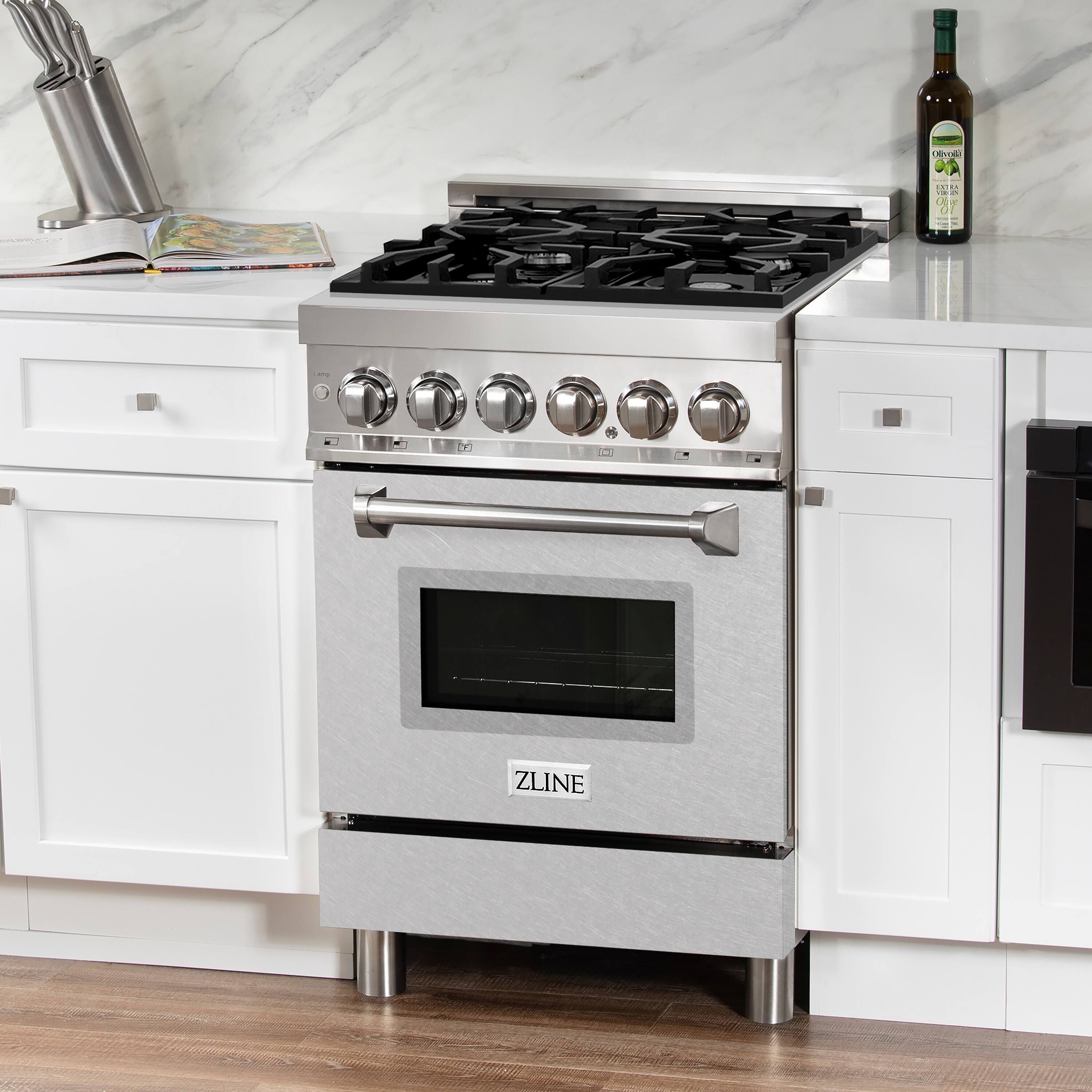 Alt View 3. ZLINE - ZLINE 24 in. Legacy Dual Fuel Range w/ 4 Burner Cooktop & Electric Oven w/ Satin Steel Door (RA-SN-24) - Stainless Steel.