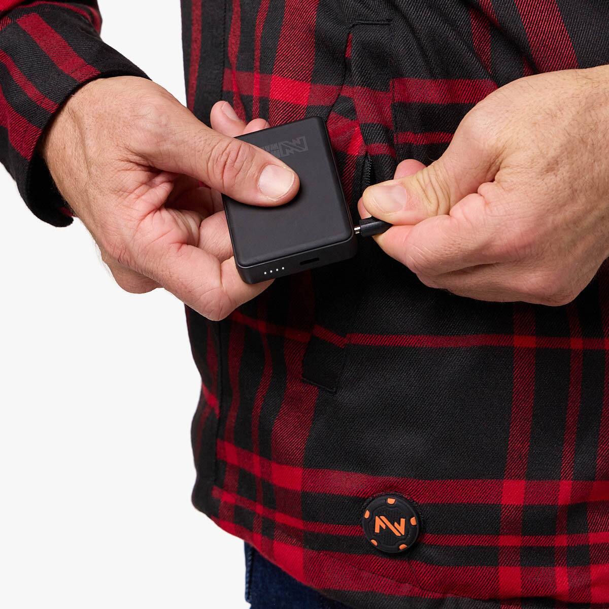 Alt View 6. Mobile Warming - Men's Flannel Heated Jacket - Black/Red.