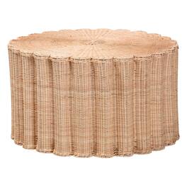 bali & pari - Kensley Natural Rattan Coffee Table – Handwoven Wicker Round Accent Table with Scalloped Silhouette - Natural Brown