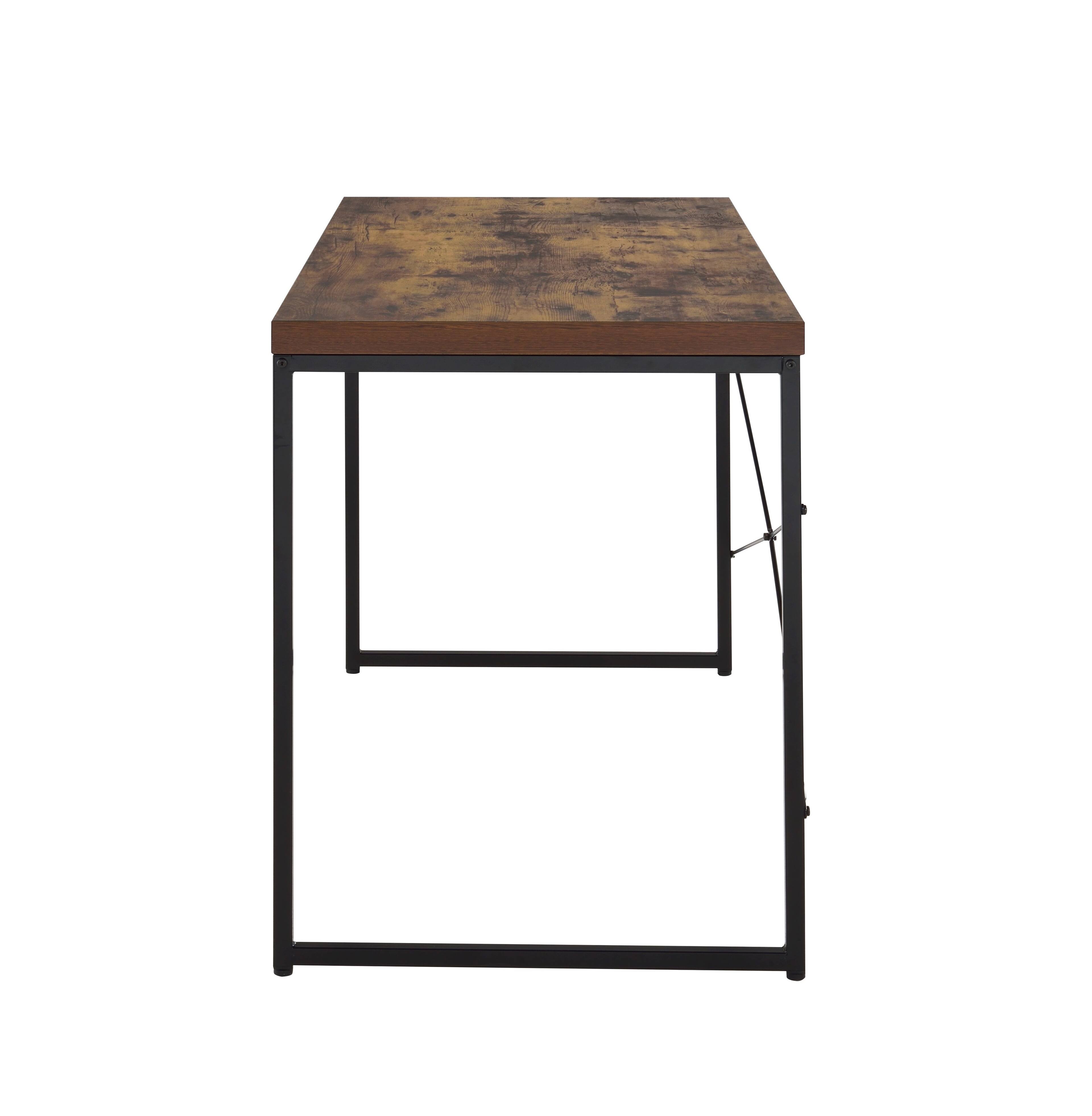 Back. TinyHomie - Oak and Black Finish Writing Desk Dressing Table Game Table Small Dining Table with Metal Legs - Oak.