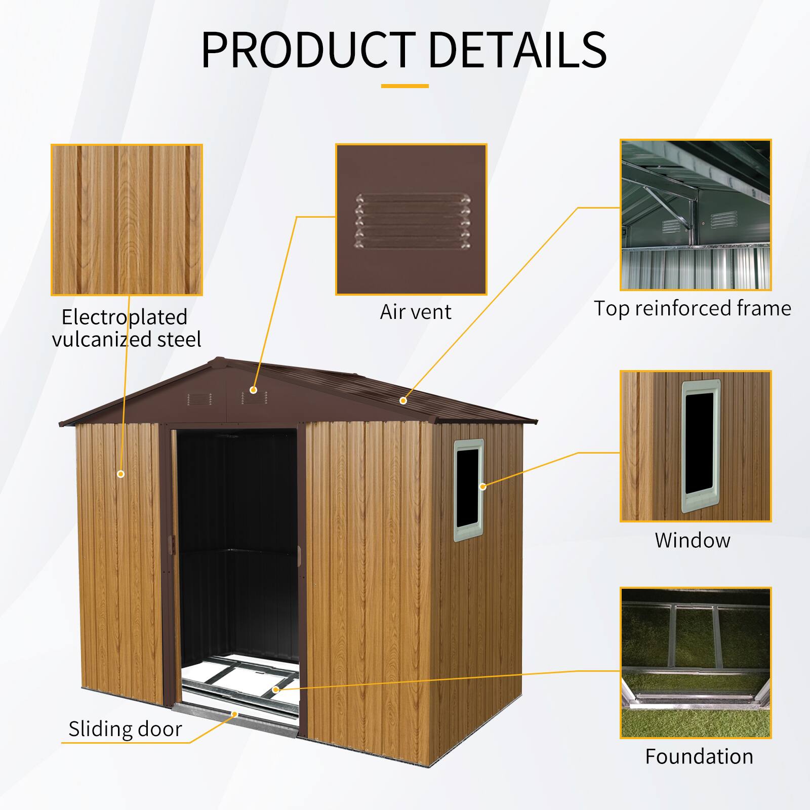 PRODUCT DETAILS

- Electroplated vulcanized steel
- Air vent
- Top reinforced frame
- Window
- Sliding door
- Foundation