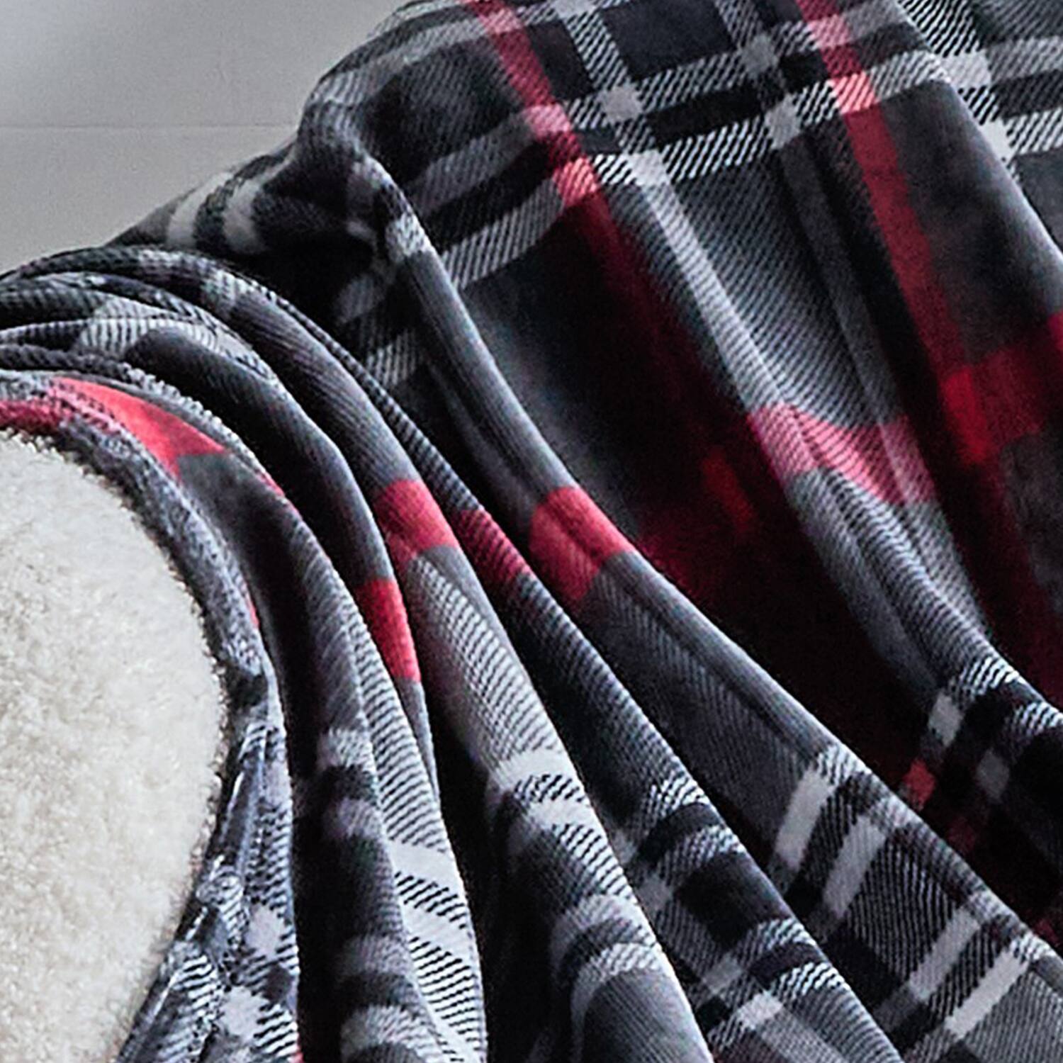 Left. Plazatex - Plazatex Midnight Plaid 100% Polyester Lightweight Reversible Throw Blanket 50" x 60" Red Black - Red - Black.