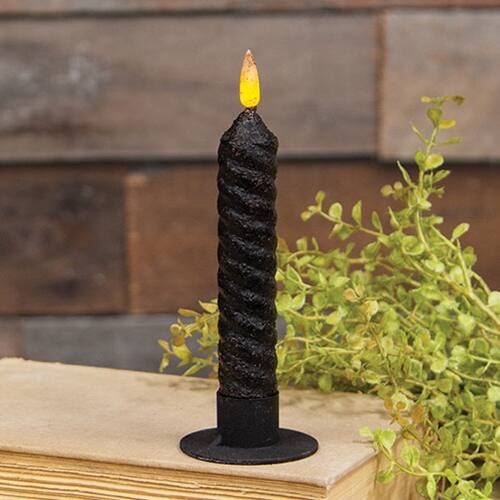 Angle. BreeBe - Black Vintage Twist Flicker Flame Timer Taper 6.25" - Black.