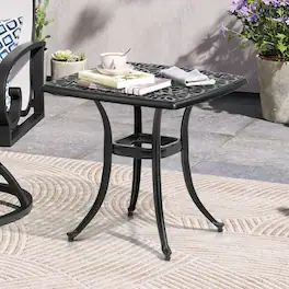 Crestlive Products - 20in Cast Aluminum Patio Coffee Side Square Outdoor Bistro Table 21.06inWx21.06inL Umbrella Hole - Black