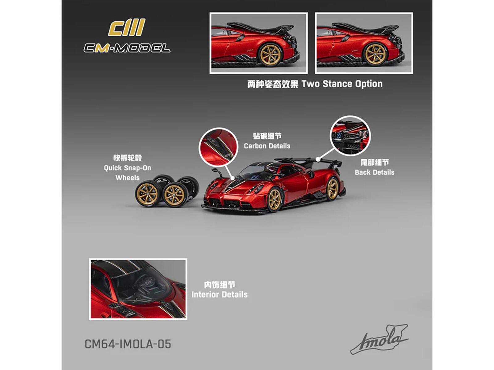 CIII  
CM-MODEL  

Two Stance Option  
Quick Snap-On Wheels  
Carbon Details  
Back Details  
Interior Details  

CM64-IMOLA-05  
Amola