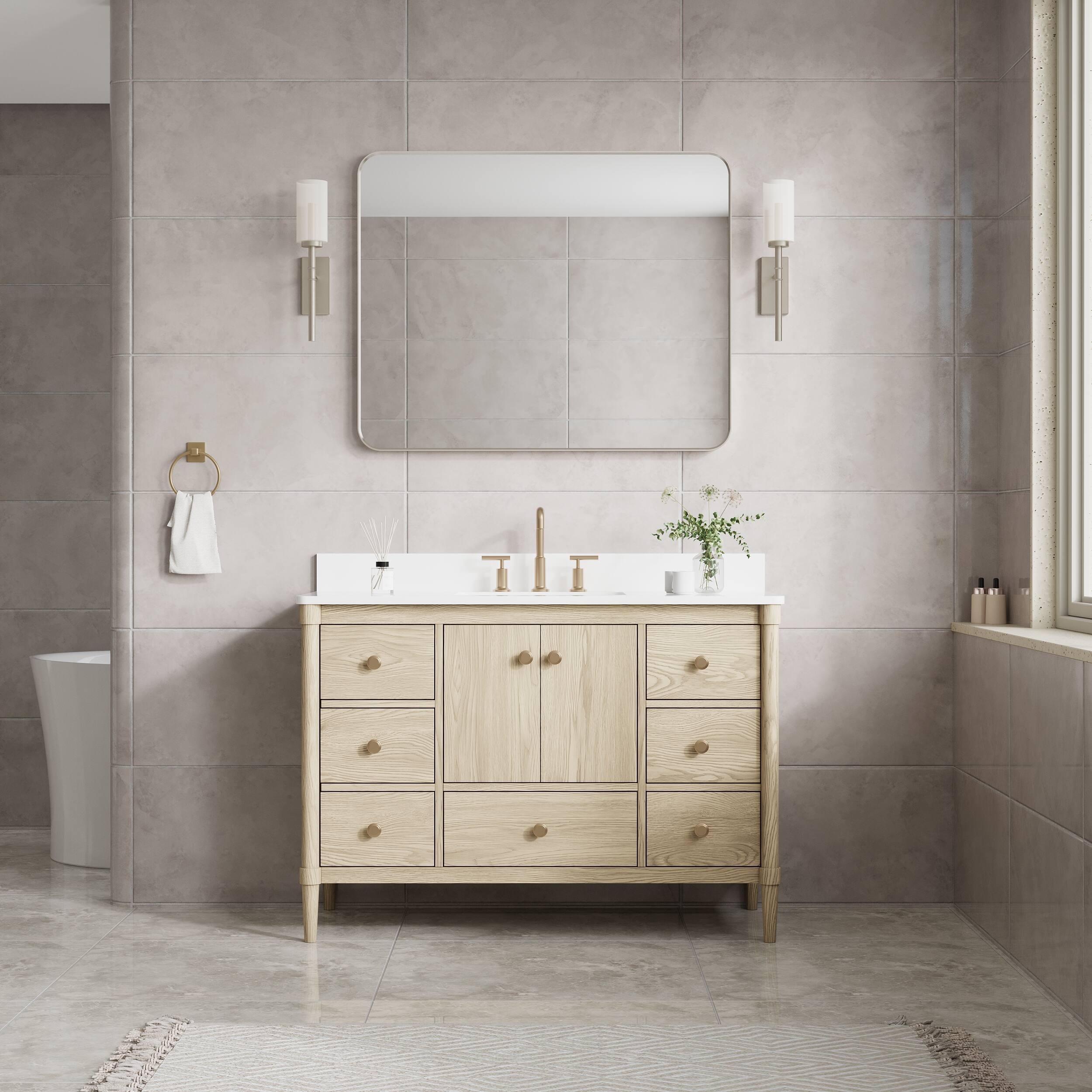 Angle. WELLFOR - 40 in. W x 32 in. H Rectangular Aluminum Framed Wall-Mounted Bathroom Vanity Mirror - Brushed Nickel.