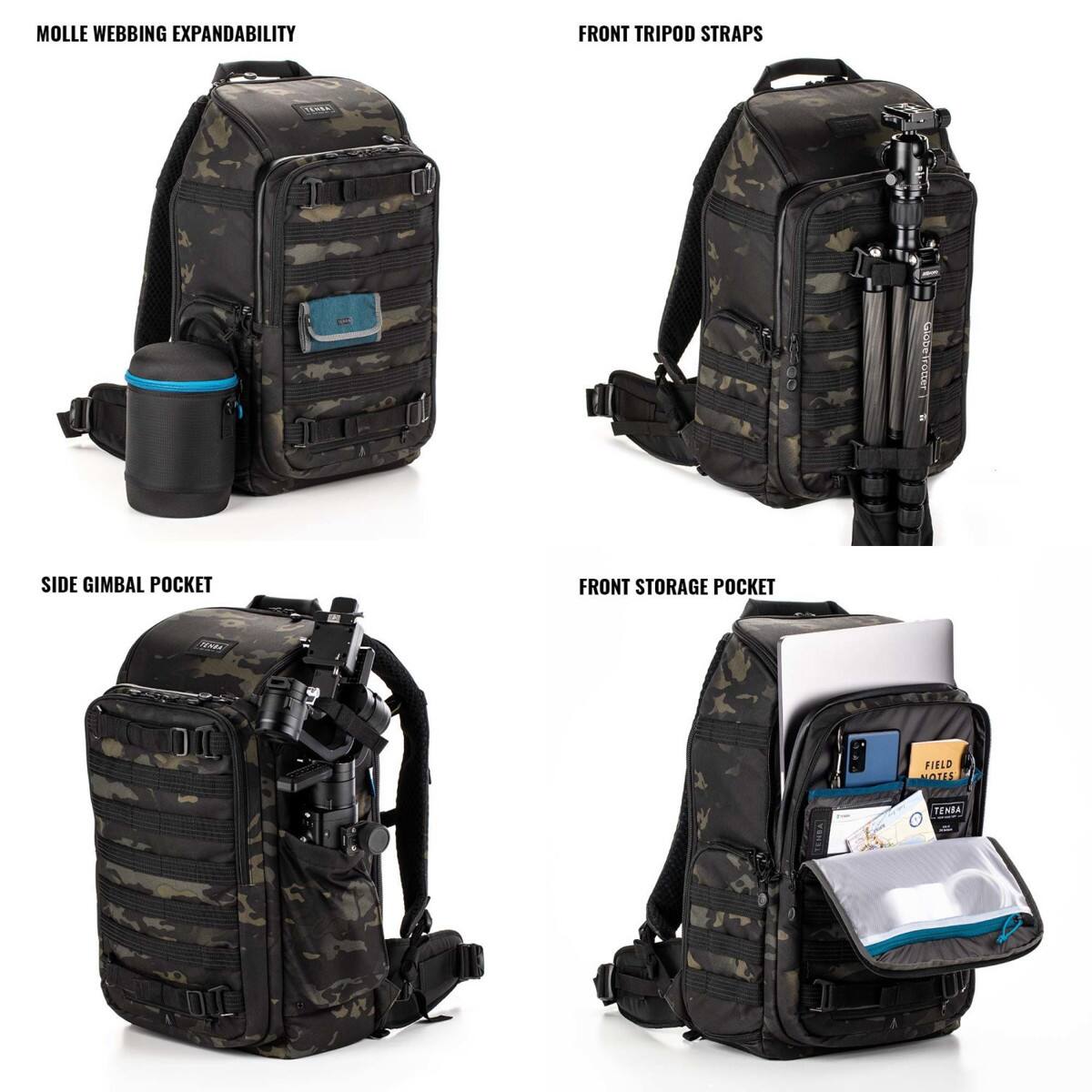 MOLLE WEBBING EXPANDABILITY  
FRONT TRIPOD STRAPS  
SIDE GIMBAL POCKET  
FRONT STORAGE POCKET