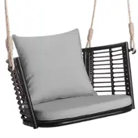Costway Patio Hanging Rattan Basket Chair Swing Hammock Chair with Seat Cushion - Mix Brown + Grey - Front_Zoom