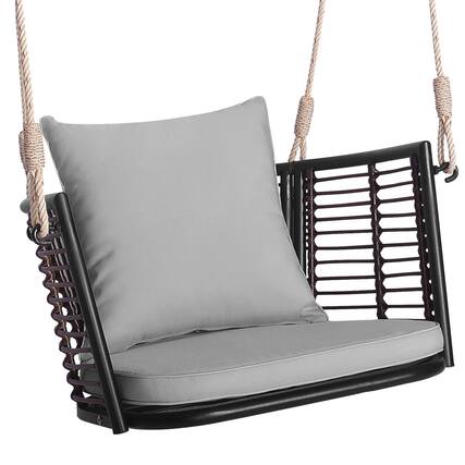 Front. Costway - Patio Hanging Rattan Basket Chair Swing Hammock Chair with Seat Cushion - Mix Brown + Grey.