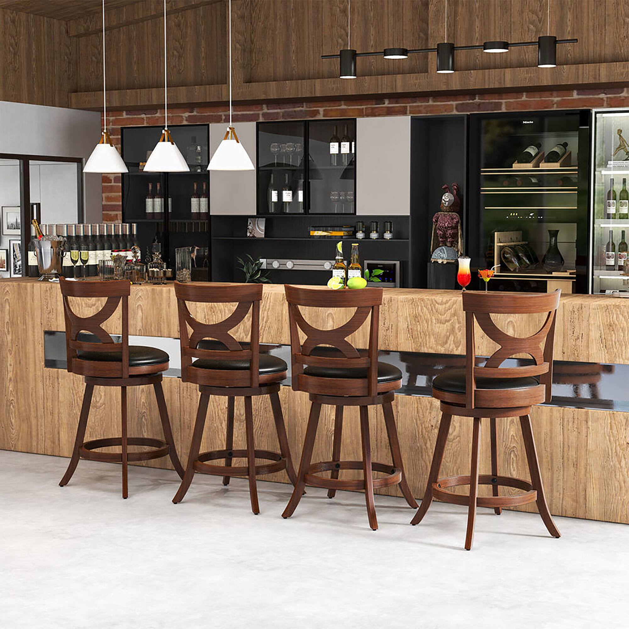 Alt View 1. Gymax - Gymax 4pcs 24'' Bar Stools 360° Swivel Counter Height w/ PVC Leather Cushioned Seat - Espresso, Black.