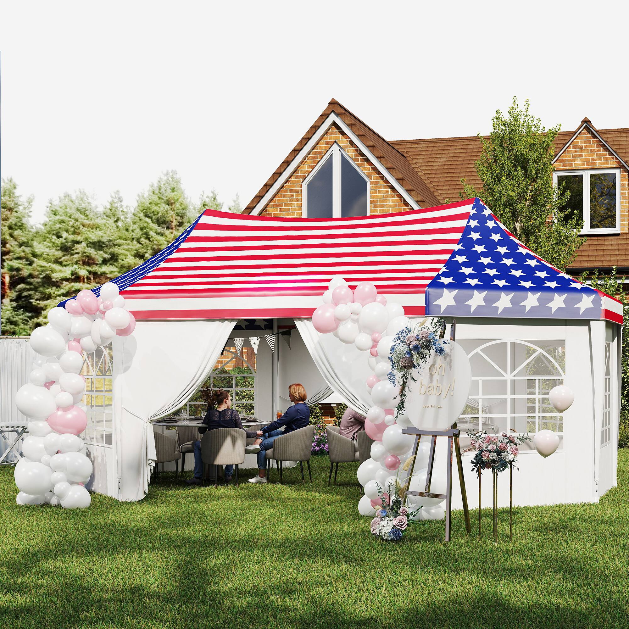 Alt View 7. Outsunny - 22.3 x 16.4 ft Party Tent, Wedding Tent with Sidewalls, Heavy Duty Canopy Tent Outdoot Gazebo - American Flag.