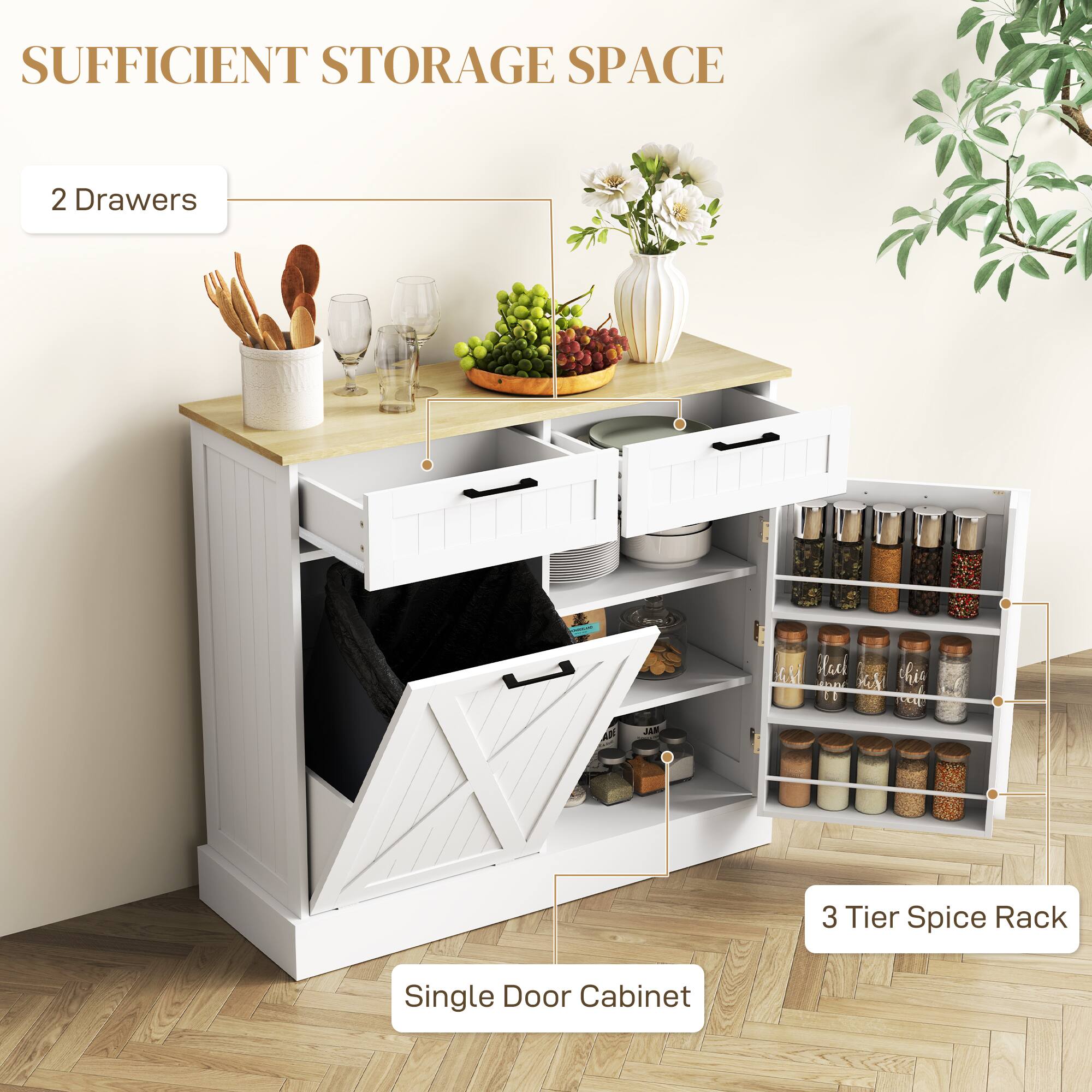 SUFFICIENT STORAGE SPACE, 2 Drawers, 3 Tier Spice Rack, Single Door Cabinet