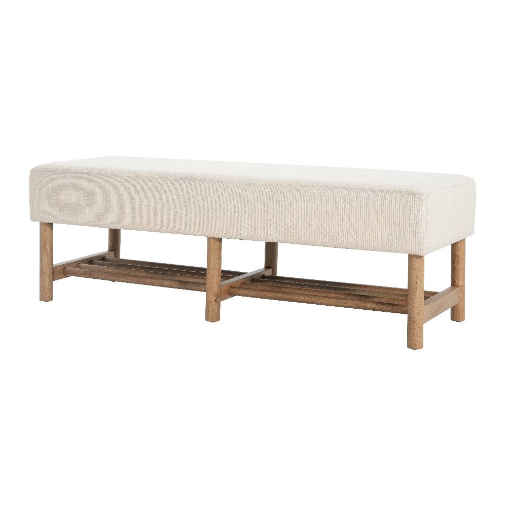 Alt View 1. Ropilly - Ropilly Rectangular Upholstered Linen Ottoman Bench with Open Storage Shelf, Solid Wood Legs, Beige - Beige.