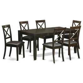 East West Furniture - 7 PC Dining room set for 6-Dining Table with Leaf and 6 Dining Chairs - Cappuccino