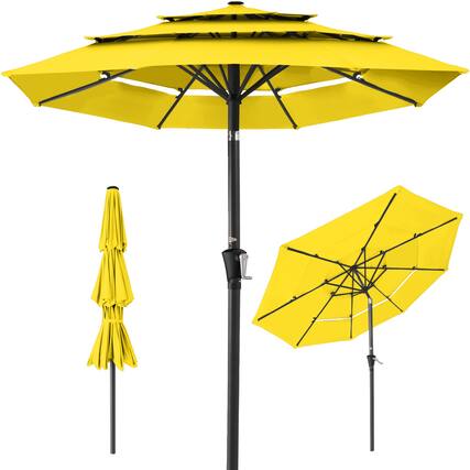 Front. Best Choice Products - Best Choice Products 10ft 3-Tier Patio Umbrella, Market Sun Shade w/ Tilt Adjustment, Easy Crank - Yellow - Yellow.