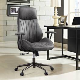 Ovios - Ergonomic High Back Office Chair, 300lb Capacity, Suede Fabric & Smooth Rolling Wheels for Workspace - Dark Gray