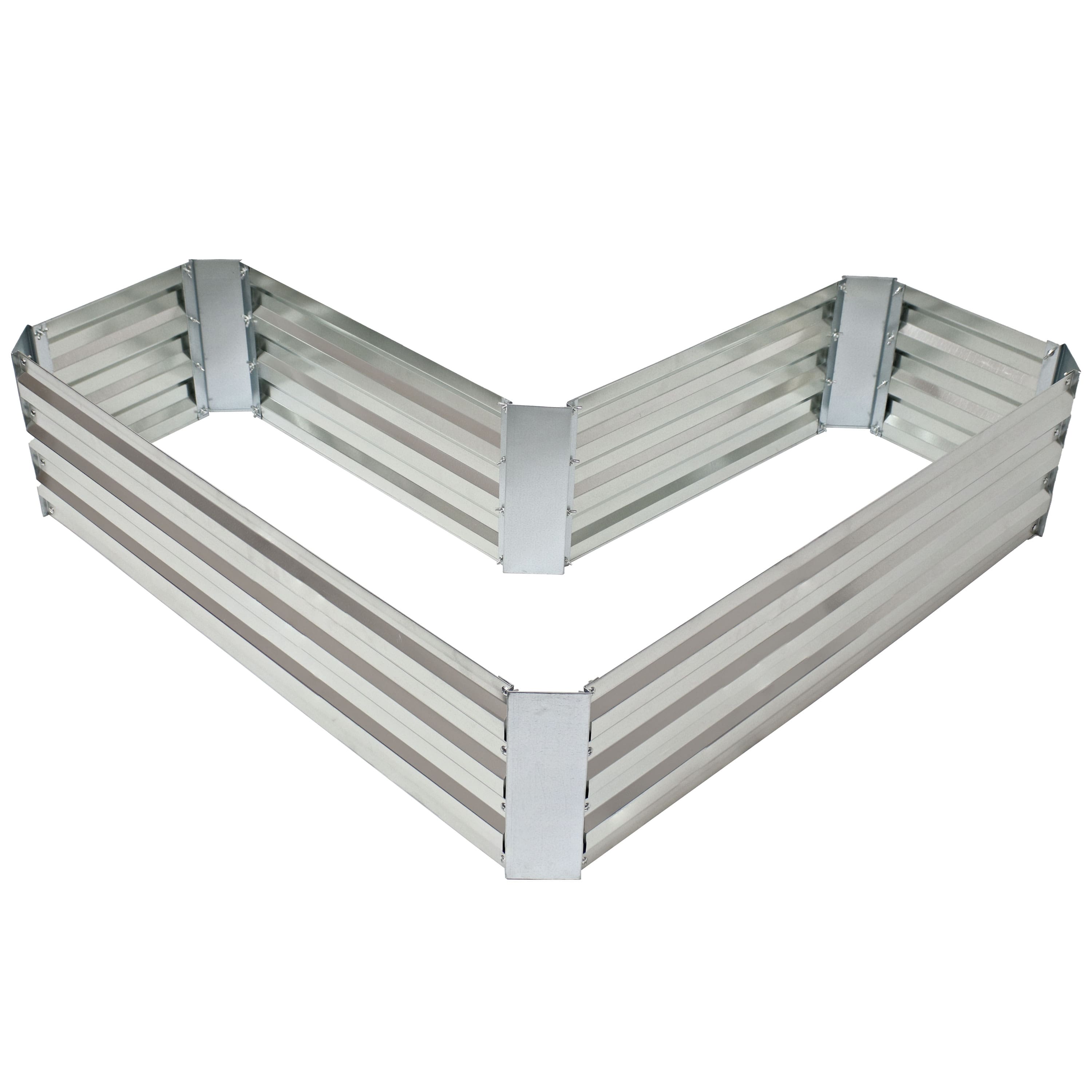 Sunnydaze - Galvanized Steel L-Shaped Raised Garden Bed - Silver