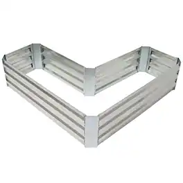 Sunnydaze - Galvanized Steel L-Shaped Raised Garden Bed - Silver