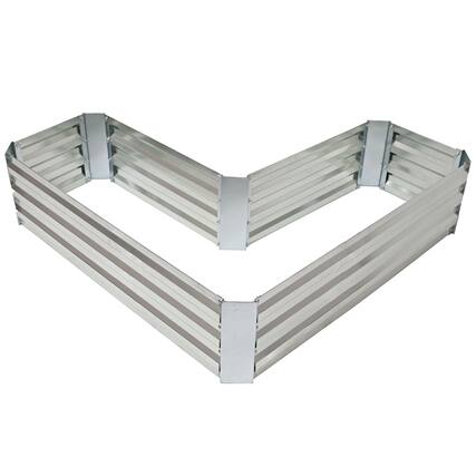 Front. Sunnydaze - Galvanized Steel L-Shaped Raised Garden Bed - Silver.