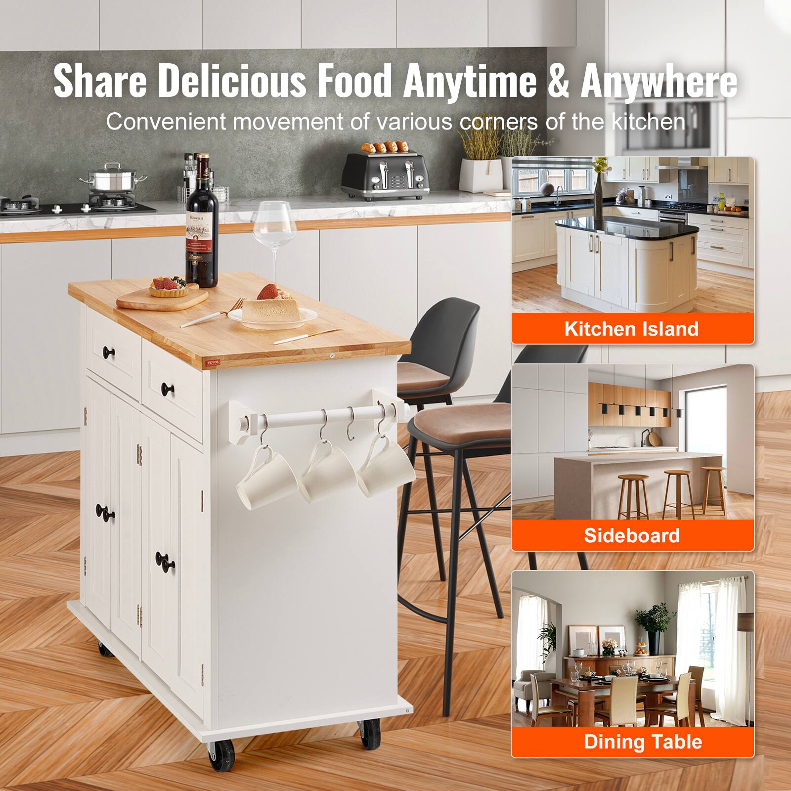 Share Delicious Food Anytime & Anywhere
Convenient movement of various corners of the kitchen
Kitchen Island
Sideboard
Dining Table