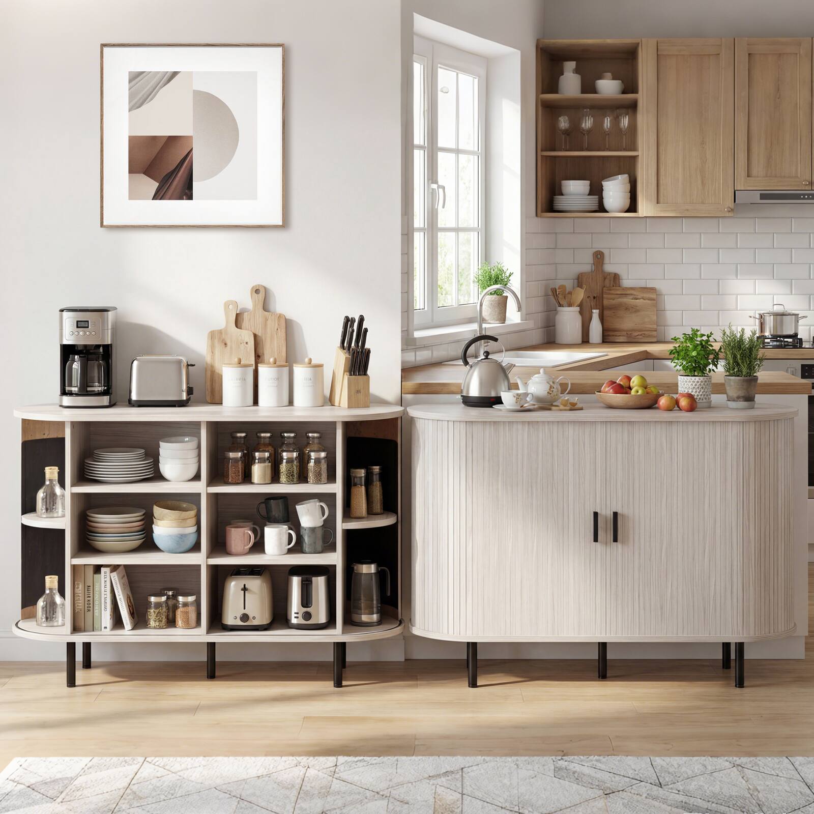 Alt View 9. Costway - Costway 47" Fluted Sideboard Buffet Cabinet Coffee Bar Console Table with Metal Legs - Gray.