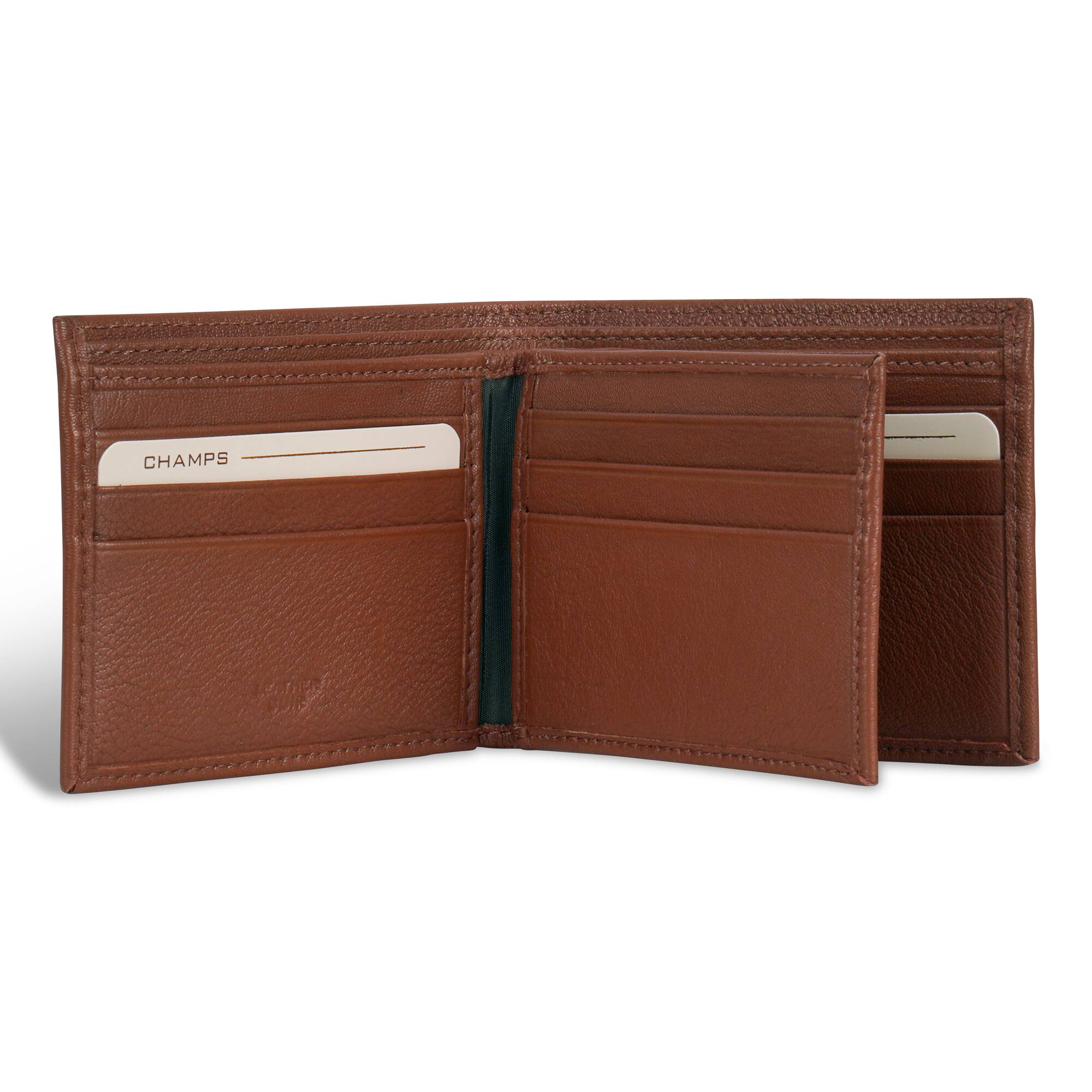 Left. Champs - Onyx Collection Leather Center Wing Wallet - Brown.