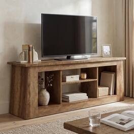 Tribesigns - LITTLE TREE 63-Inch TV Stand for Living Room, Farmhouse Media Console with 4 Open Storage Compartments, for 45/55/65 inc - Brown