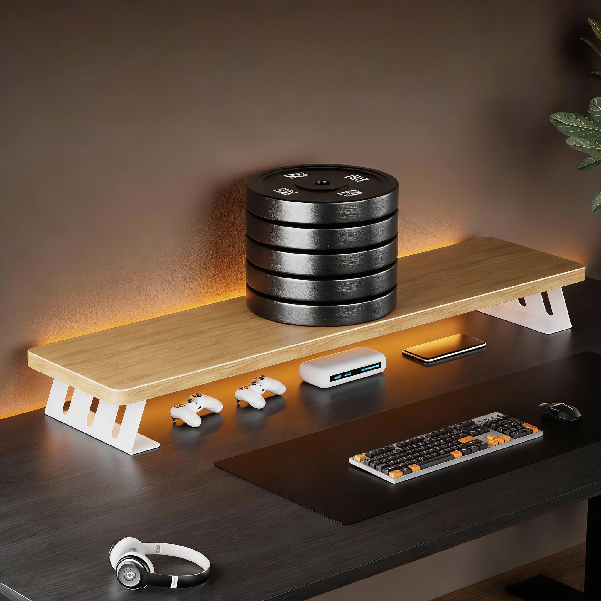 Alt View 2. Frangdom - 39.4in Dual Monitor Stand Riser 220lbs - Oak 39.4in.