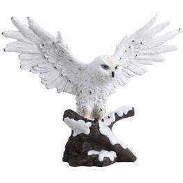 FC Design - 18.5"W Snow Owl Wings Up Standing on Tree Figurine Statue - White