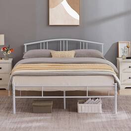 Hivvago - Queen size Metal Platform Bed Frame with Arched Headboard - White