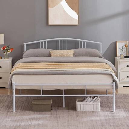 Front. Hivvago - Hivvago Queen size Metal Platform Bed Frame with Arched Headboard - White.