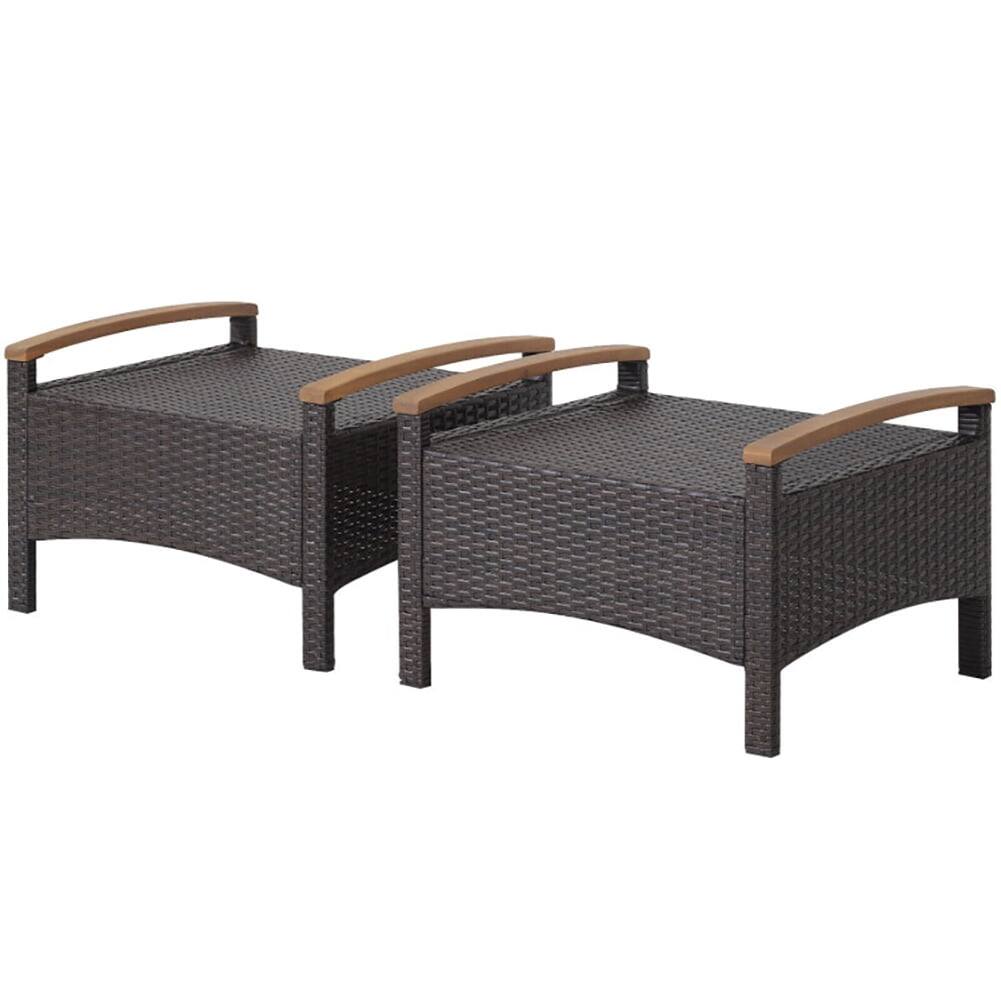 Left. Kadyn - Set of 2 Fade-Resistant Wicker Patio Ottoman-Navy, All Weather Wicker Ottoman, Outdoor Patio Ottomans - Blue.