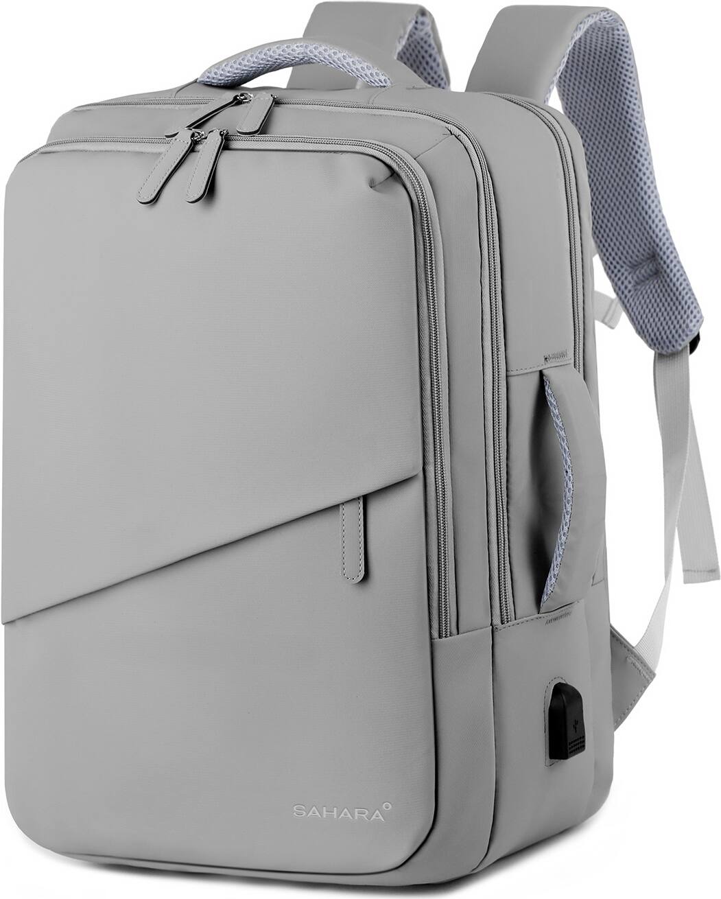 Left. SaharaCase - Water Resistant Backpack with USB Charging port and fits up to 17.3" laptop - Storm Gray.