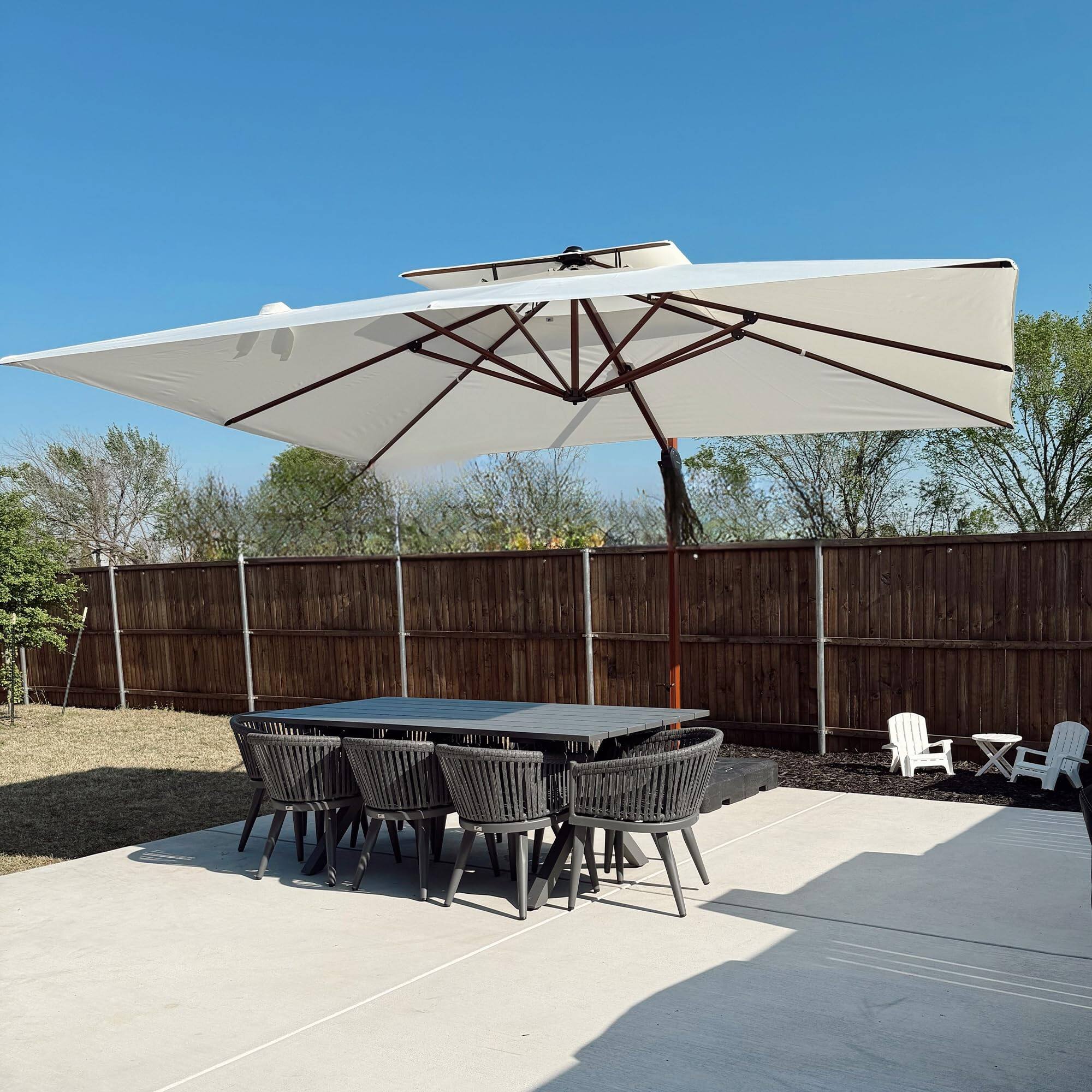 Angle. PURPLE LEAF - 10' X 13' Patio Rectangle Outdoor Cantilever Umbrella Windproof Offset Heavy Duty Sun Umbrella with Base for Garden - Cream.