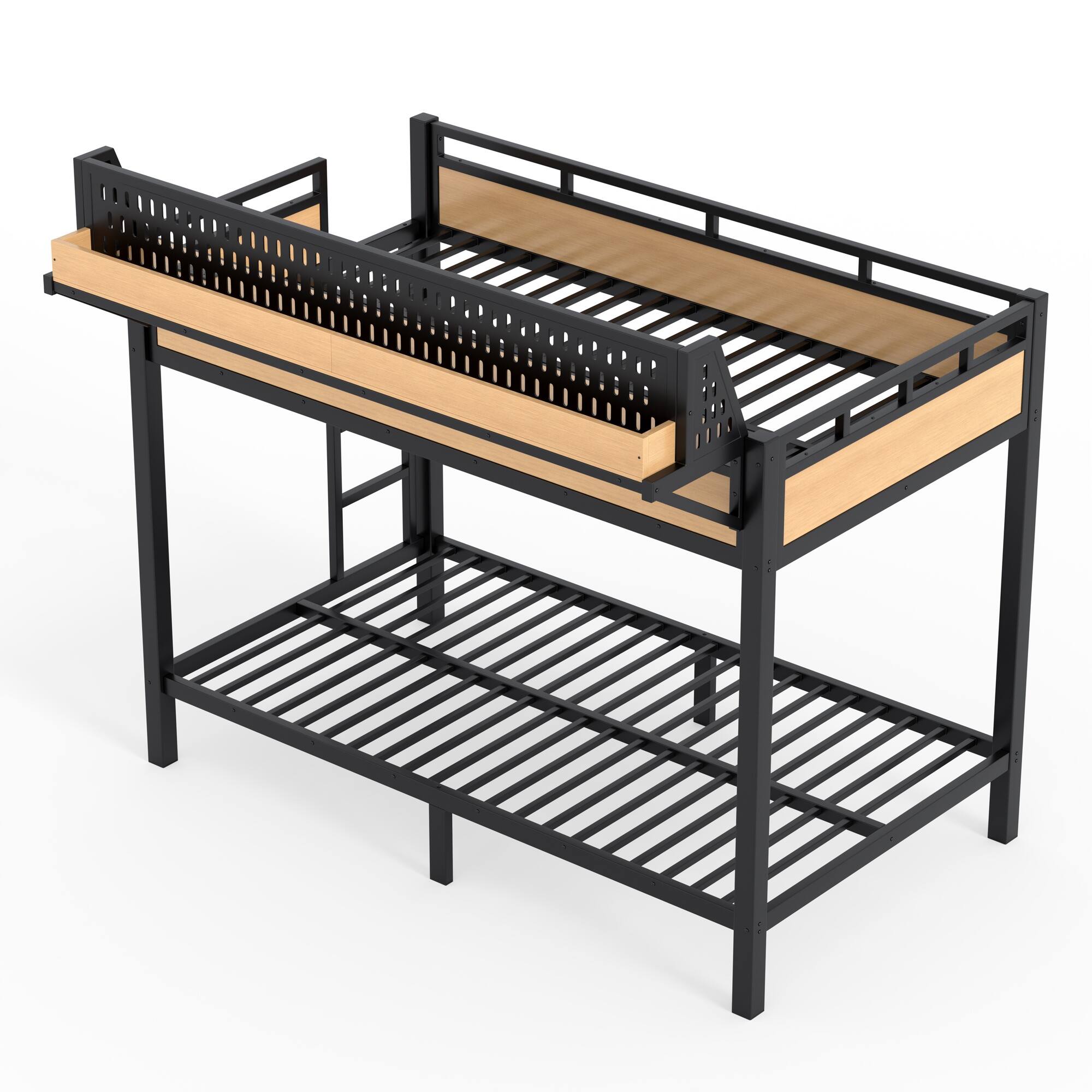Alt View 4. Boyel Living - Twin XL over Twin XL Size Metal Bunk Bed with Storage Shelves and Pegboard Bunk Bed Frame - Black.