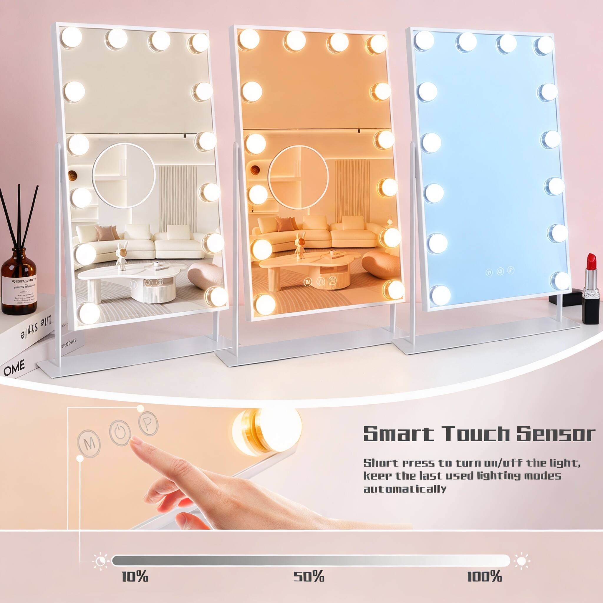 - Lile Strle INDO OME M G P Smart Touch Sensor
- Short press to turn on/off the light, keep the last used lighting modes automatically
- 10% 50% 100%