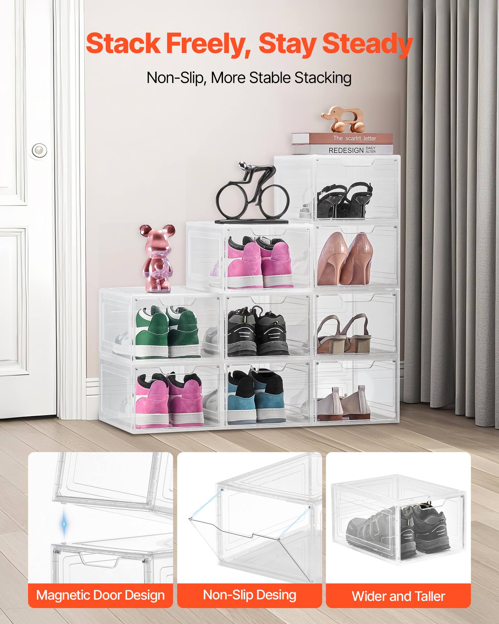 Stack Freely, Stay Steady
Non-Slip, More Stable Stacking
Magnetic Door Design
Non-Slip Design
Wider and Taller