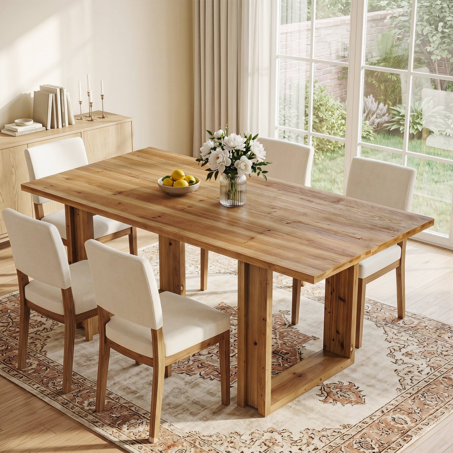 Alt View 1. Tribesigns - Farmhouse Solid Wood Dining Table with Wood Grain Finish and Rectangular Top for Dining Room and Kitchen - Light Brown.