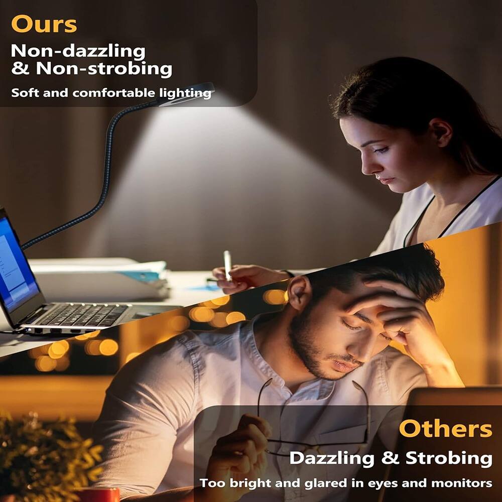 Ours  
Non-dazzling & Non-strobing  
Soft and comfortable lighting  

Others  
Dazzling & Strobing  
Too bright and glared in eyes and monitors