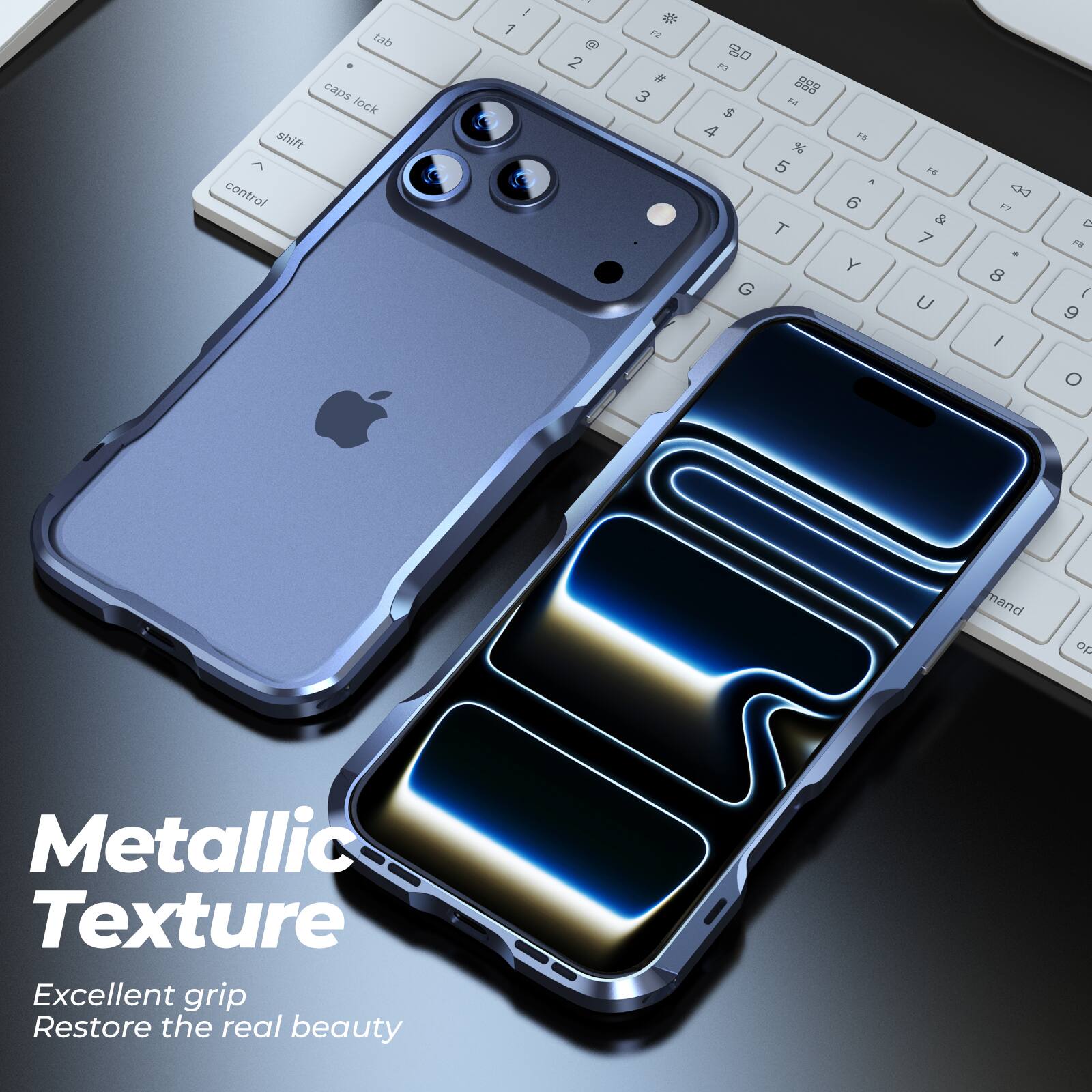 tab caps lock shift control I 7 ee & 2 *  # 3  . in 4 888 N % 5 T Es , 6 Y a. & 7 U DO a . 8 I D FB I 9 O and p Metallic Texture Excellent grip Restore the real beauty
