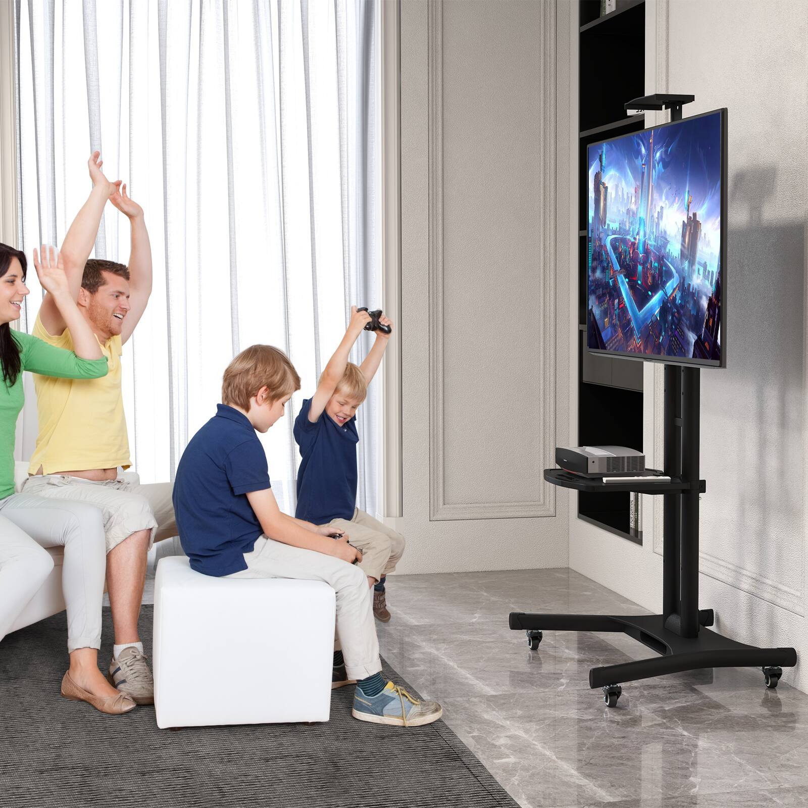 Alt View 10. Costway - Mobile TV Stand for Most 32"-85" LCD LED Flat Screen TVs up to 132 lbs w/ Top Tray - Black.